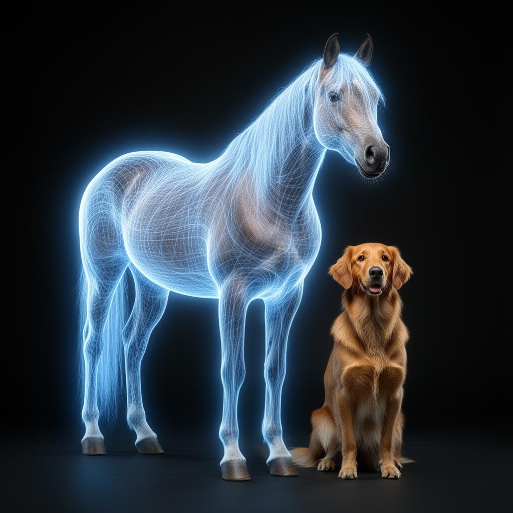 Horse and dog with magnetic field overlay